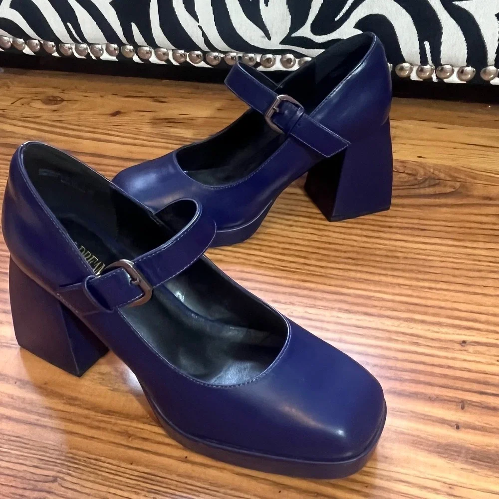 Dream Pairs Navy Blue Square Toe Chunky Heel‎ Mary Jane Platform Shoes Size 9